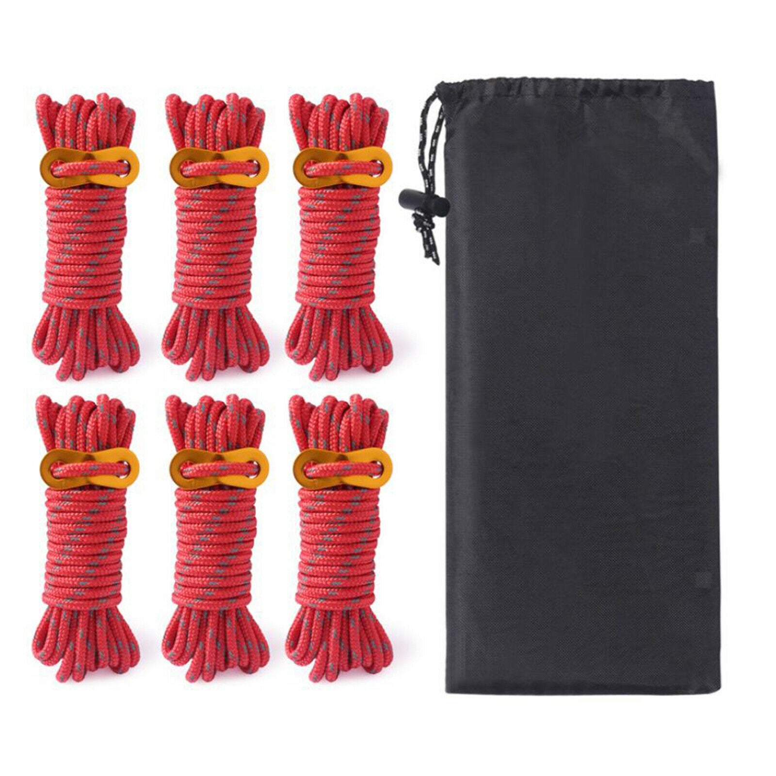 6Pcs Reflective Guylines Tent Cords 13ft Lightweight for Camping Hiking Red