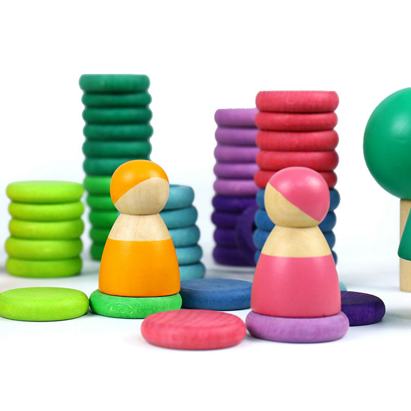 72 PCS Wooden Block - Donut & Pie Shape Preschool Recognition Color Stacking