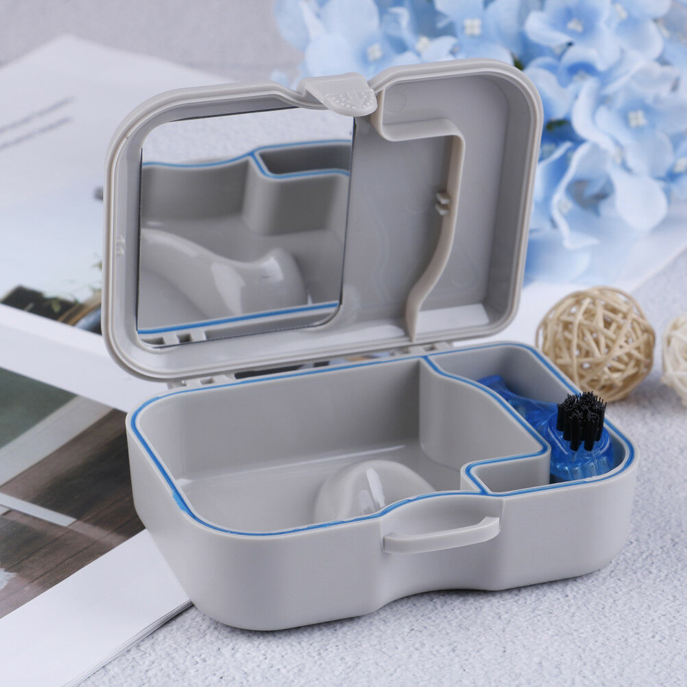 Denture false teeth storage box case with mirror and clean brush appliance,yBDA