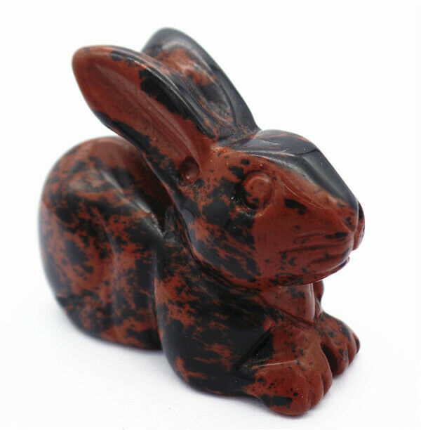 54x45x20mm Natural Mahogany Obsidian Carved Rabbit Decoration Statue HH7647