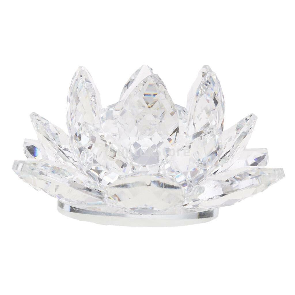 Crystal Lotus Flower Buddhist Ornament Art Paperweight in Clear And Yellow Glass