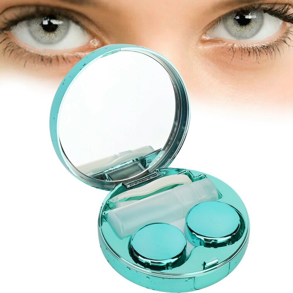 Portable Round Reflective Contact Lenses Storage Box Case Container Holder NEW