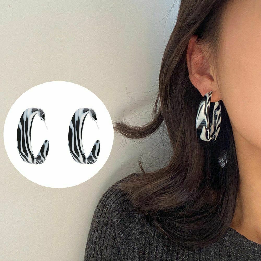 Geometric Women Stud Earrings Zebra Stripes C-shaped Jewelry Retro Hoop Earring