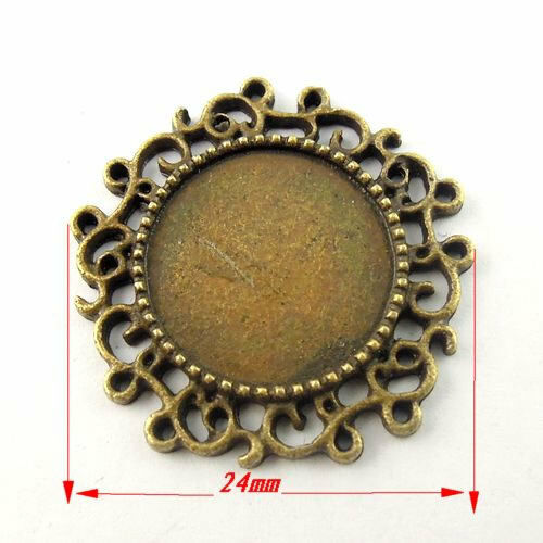 20 pcs Antiqued Bronze Floral Bezel Tray Round 14mm Base Setting Pendant Charm
