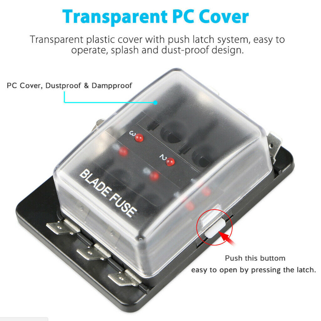 LED Safety Indictor Light Blade Fuse Box Circuit Fuse Block For Boat Car (6 Way)
