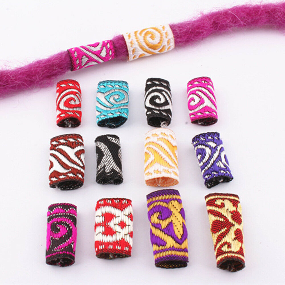 12Pcs Dreadlock Beads Mixed Color Cloth Hair Ring Tube Beard Spiral Accessories