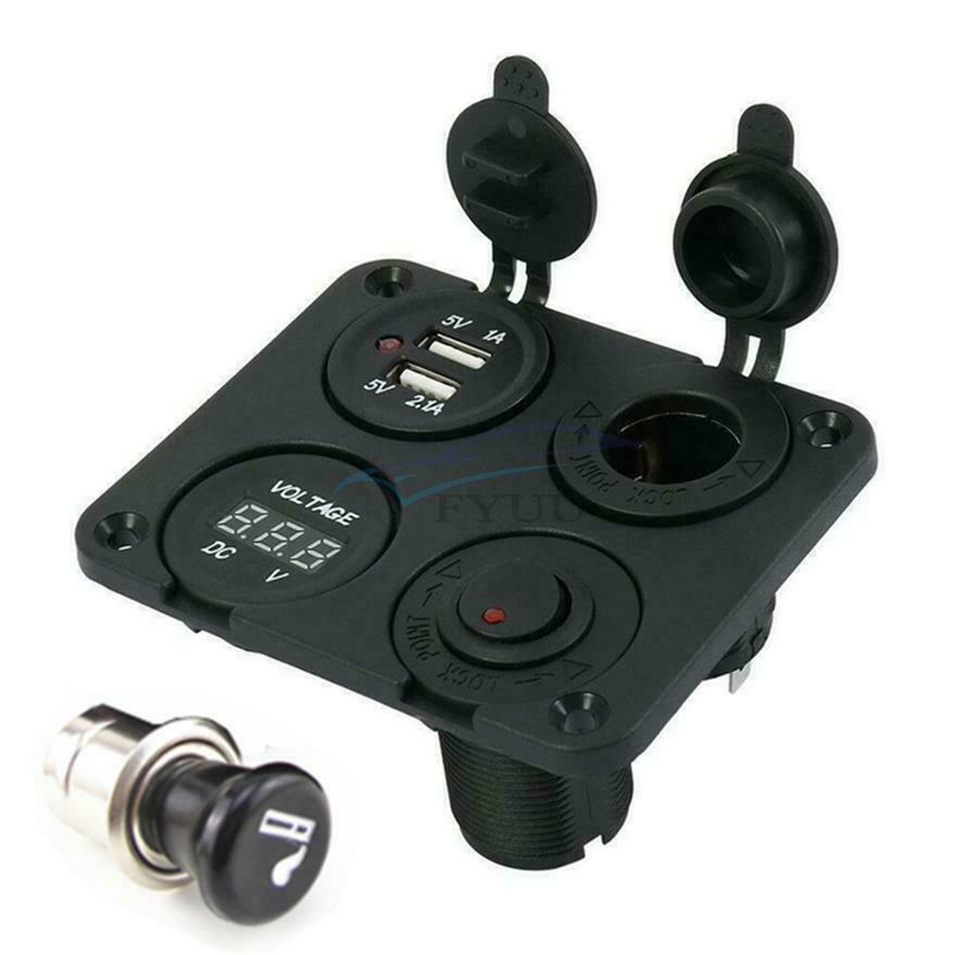 5V Car Dual USB Adapter Charger& Switch& Voltmeter& Cigarette Lighter Socket Set