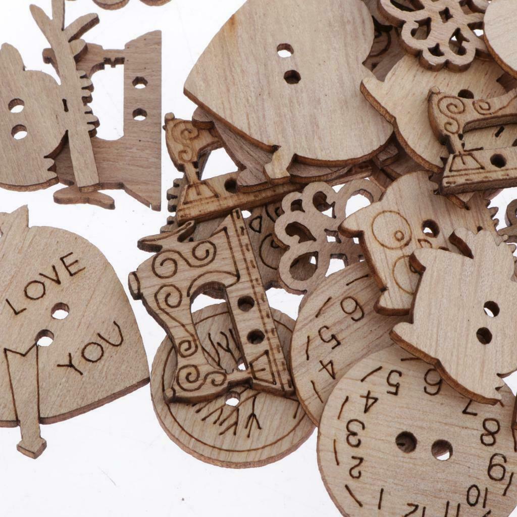 50Pc Mini Wooden Cutout Heart Flowers Shape Wood Craft Arts DIY Scrapbooking