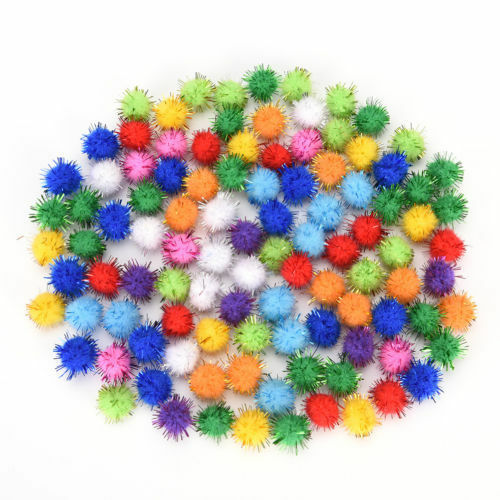 100x Mini Sparkly Glitter Tinsel Pompom Balls Pet Cat Toys for Hamster Parrot