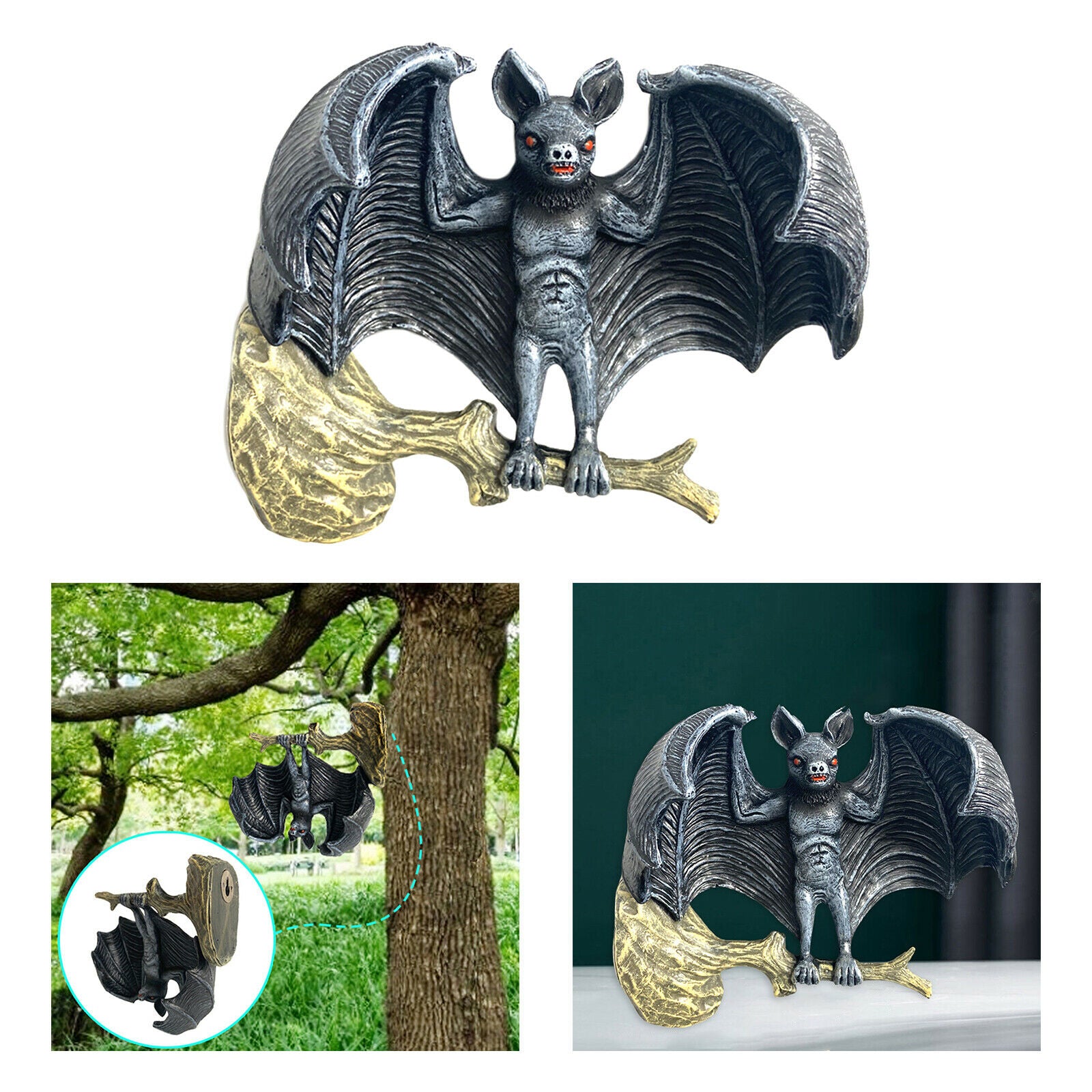 Art Outdoor Garden Bat Statue Tree Trunk Ornament Indoor Wall Hanger Decor