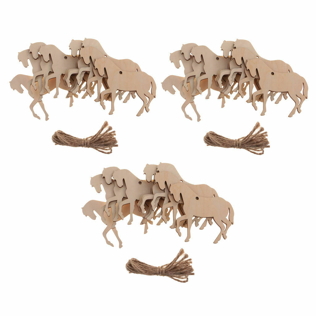 30 Pieces Natural Wood Horse Shape Wooden Pieces Cutouts Ornament Embellishment