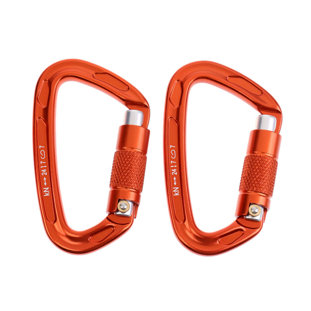 2 Piece 24KN Self-locking Aluminum Mountain Rock Climbing Carabiner Orange