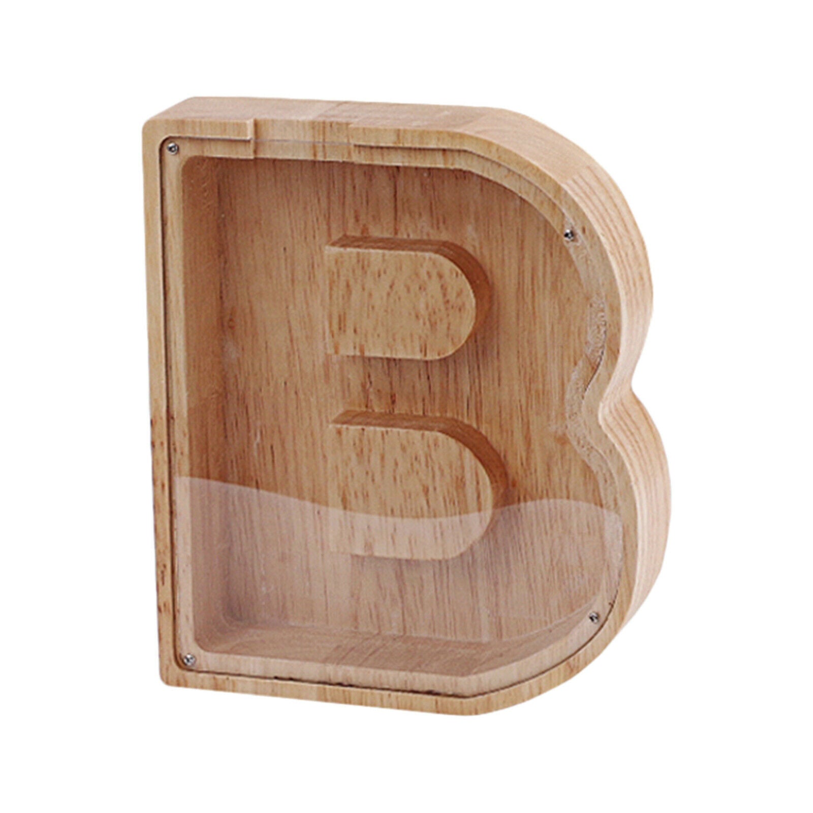 Wooden Letter B Shape Piggy Bank Coin Savings Box,