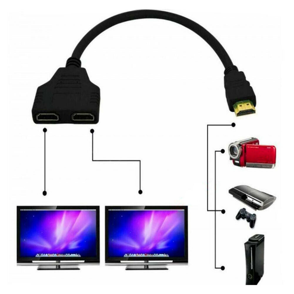 1080P HD One Input to Two Output Adapter Cable HDMI-Compatible Splitter Switch