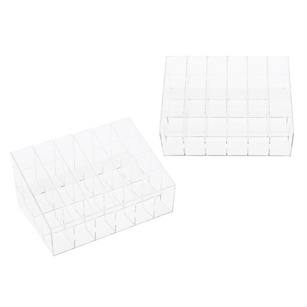 2Pcs Clear Acrylic 24 Slot Lipstick Lip Gloss Brushes Rack Holder Organizer