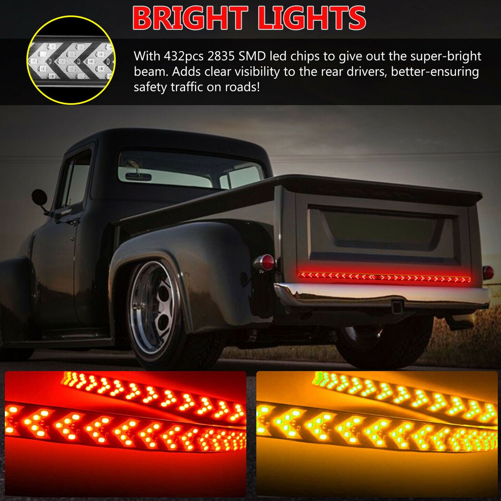 40inch Flowing LED Truck Tail Light Strip Turn Signal Tailgate Brake Bar Reverse