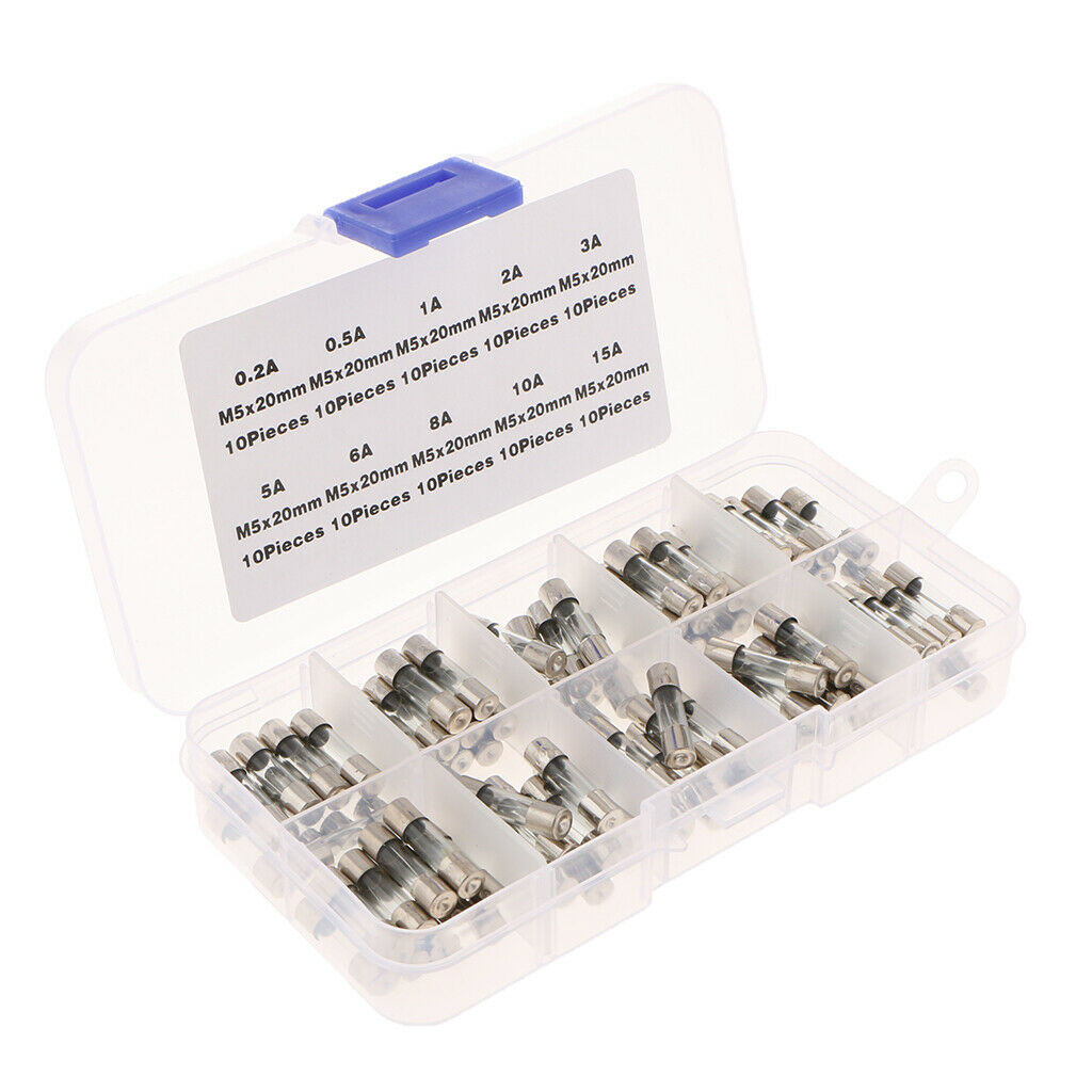 100 pcs 5 x 20mm Fast-blow Glass Fuses,Quick Blow Tube Fuses Assorted Kit Amp