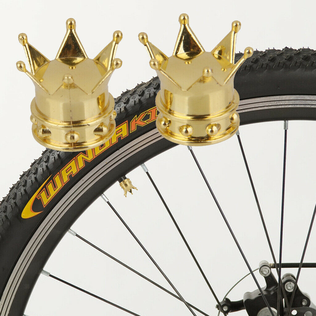 2x Bicycle Bike Crown Shape Wheel Tyre Stem Air Valve Caps Screw Dust Cover