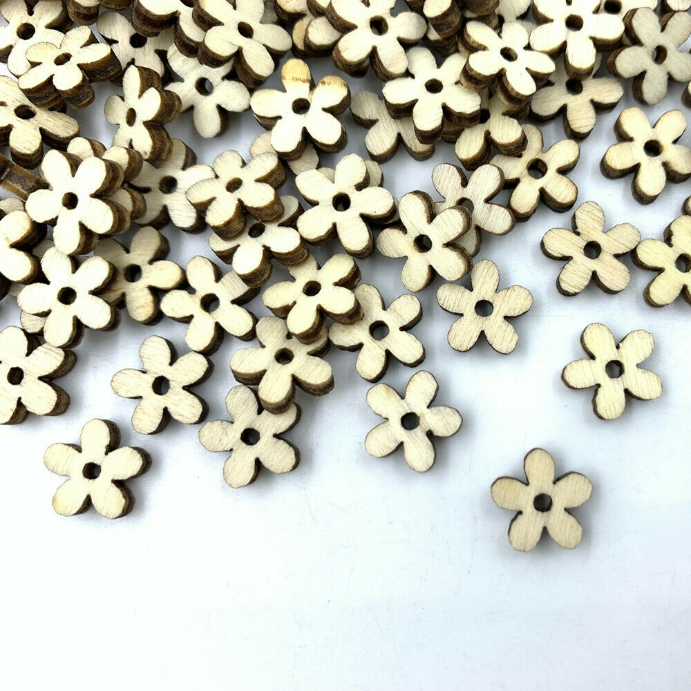 100pcs Mini Natural Wooden flower shape scrapbooking decoration Handmade 10mm