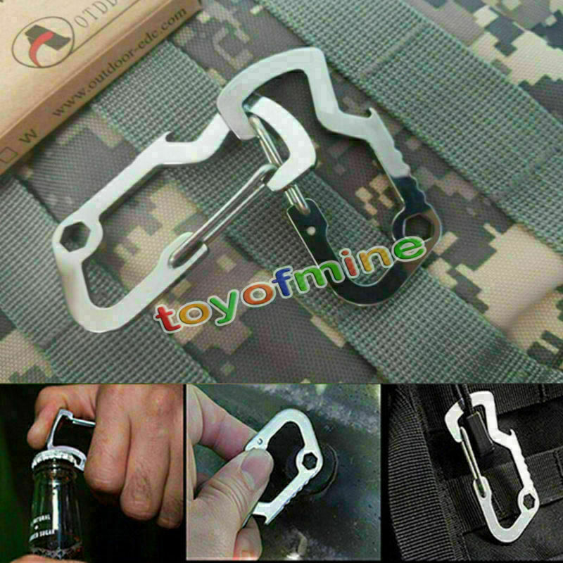 Multi Tool Carabiner Survival Camping Hiking Rescue Gear Mini Keychain EDC