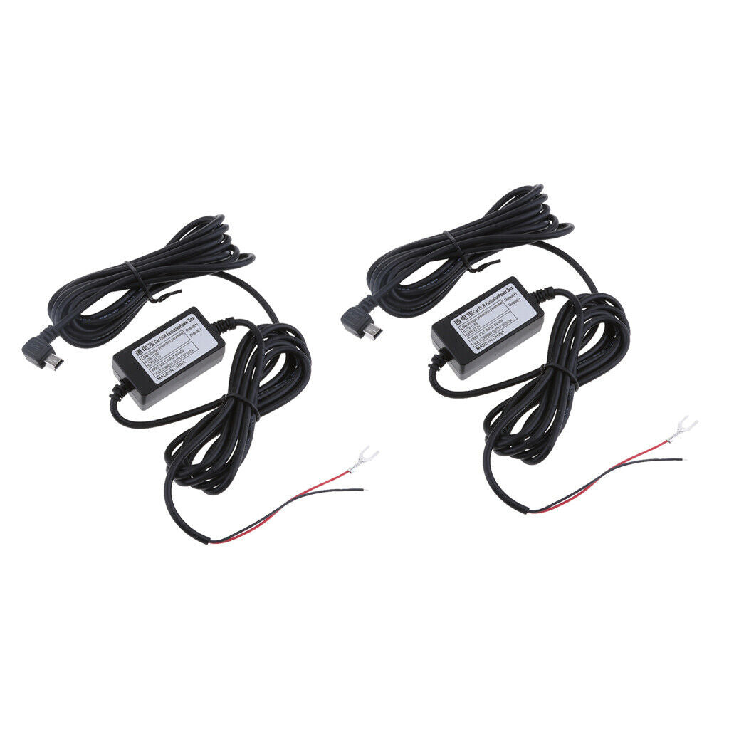 2Pieces Car Dash Cam Hardwire Kits 12/24V to 5V 1.5A Mini USB Angled Cable