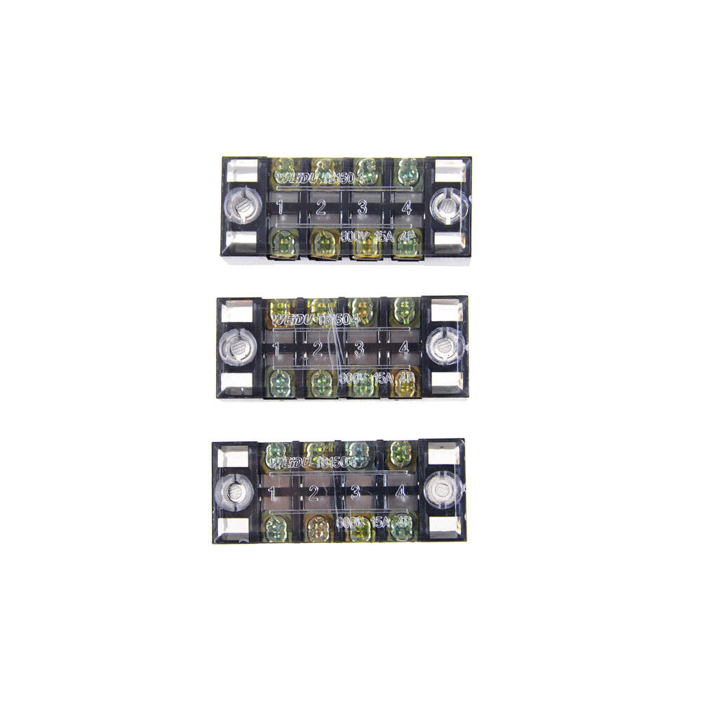 3Pcs TB-1504 4 Positions Dual Rows Covered Screw Terminal Block 600V 15A DHX Tt