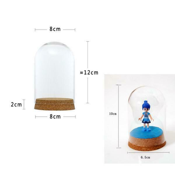 2Pieces 8x12 & 6.5x10cm Glass Dome Cover Cloche Bell Jar Terrariums with Wood