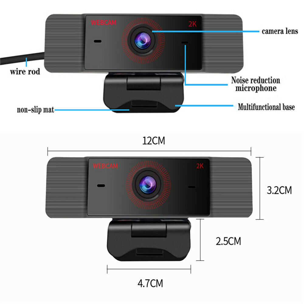Webcam Full HD 2K 30FPS Web Camera with Microphone for Computer Laptop Desktop