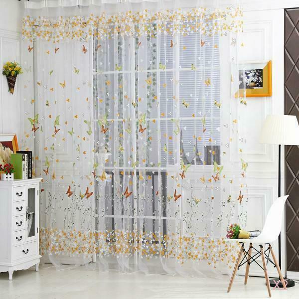2x Colorful Buttefly Flower Sheer Voile Window Scarf
