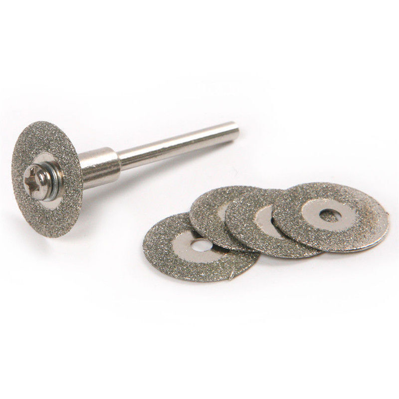 5PCS 22mm Emery Diamond Coated cutting blades Discs +1 Mandrel Drill Bit Tool
