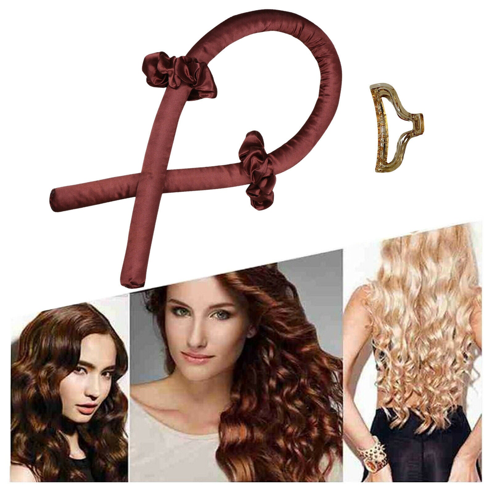 2X Heatless Curling Rod Headband Wave No Heat Curls Lazy Curler DIY Coffee