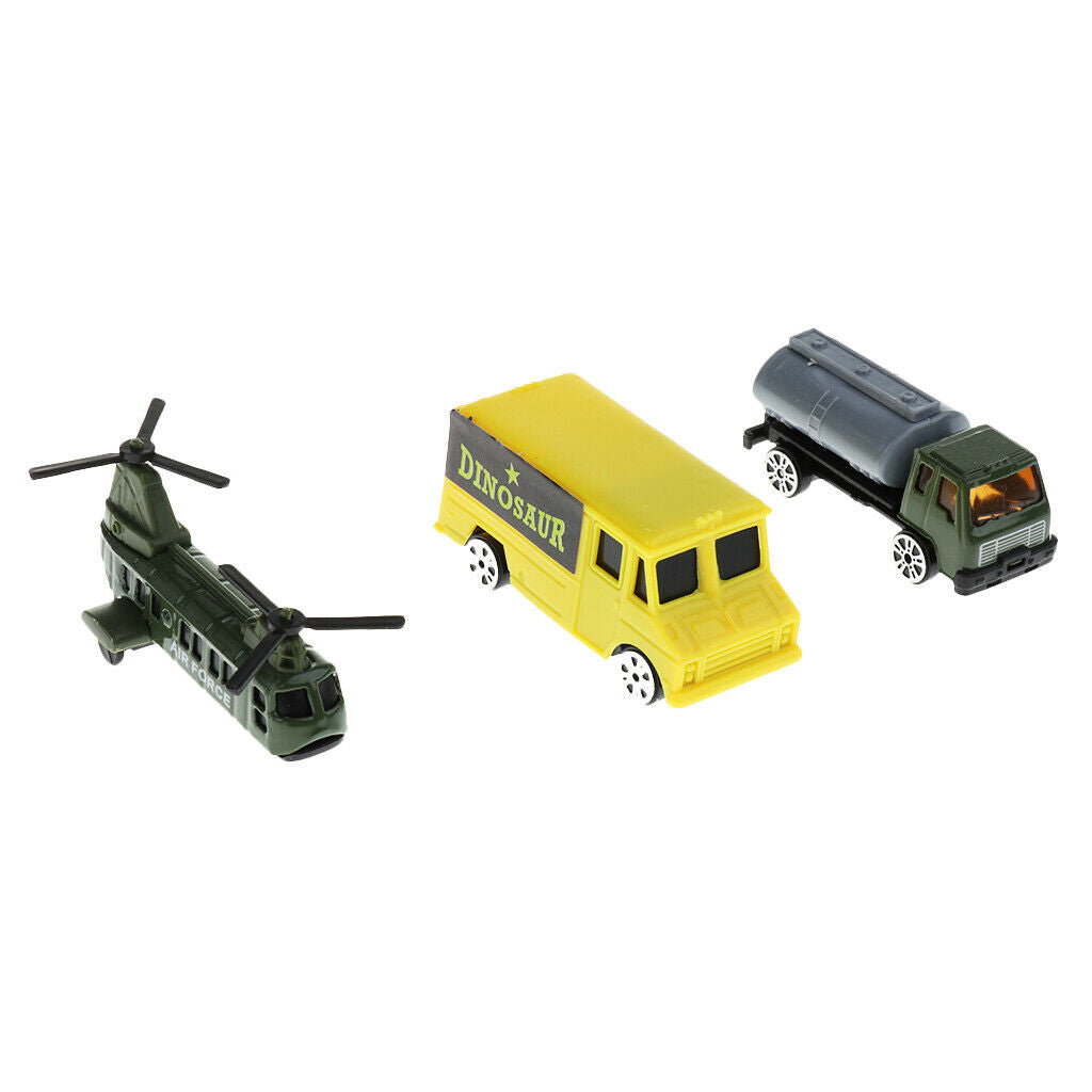 Pack of 16 Dinosaur Truck Carrier with Dinosaur Figures, Cars, Airplane and