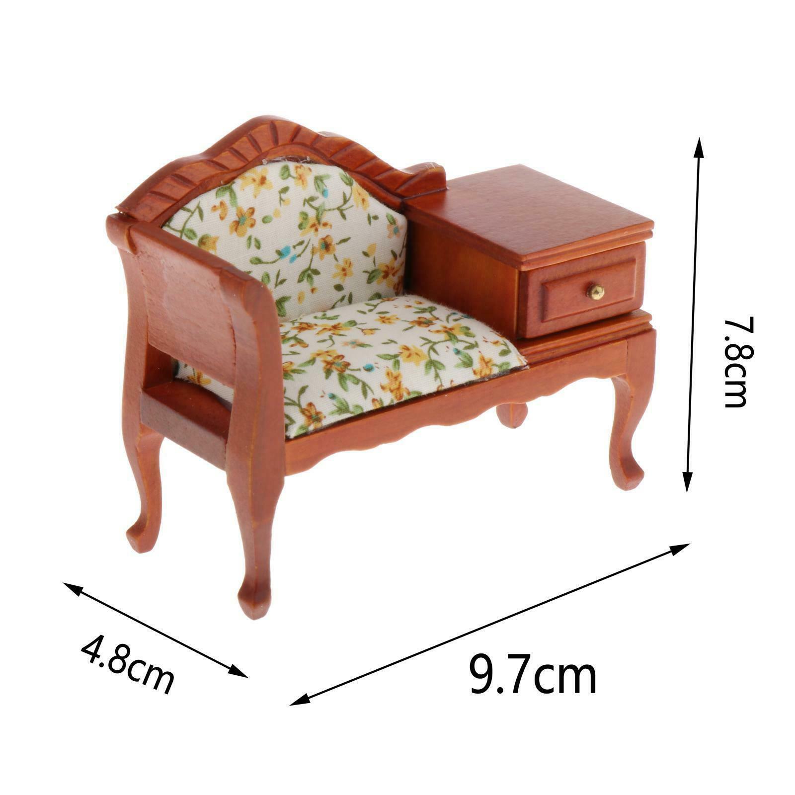 Puppenhaus Miniatur Möbel 1/12 Holz Sofa Lounge Couch Settee Mit Schublade.