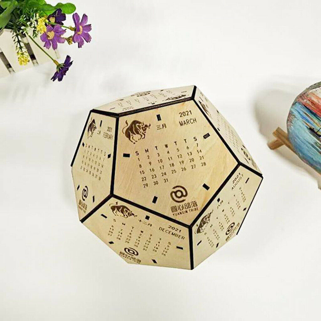 Polyhedron Wooden Blocks Desk Calendar Ornaments for Home ,Office,Classroom.