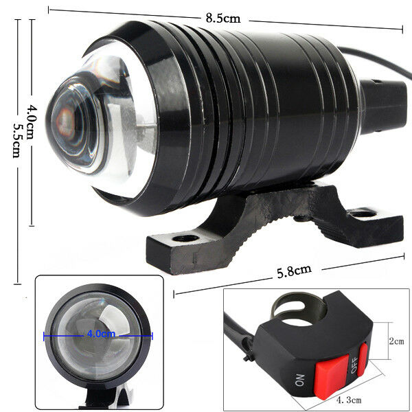 2PCS LED U1 Lens Motorcycle Bike Headlight Driving Fog Light Spot Lamp & Switch