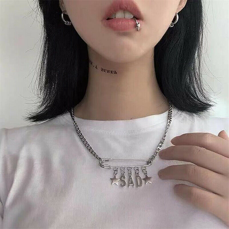Rock Punk Safety Pin Letter Star Pendant Harajuku Gothic Metal Choker Nec.l8