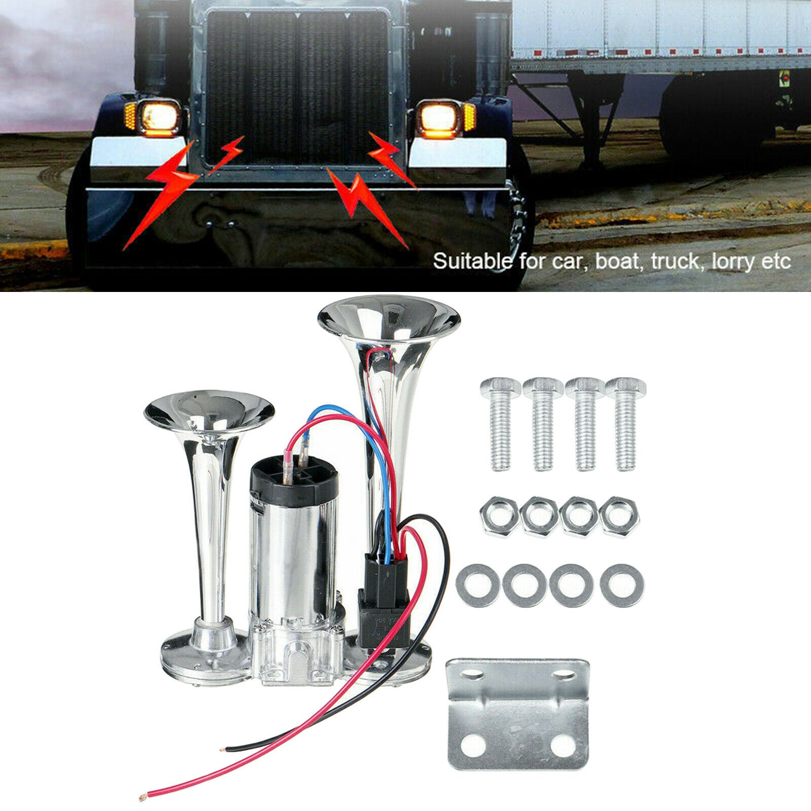 600DB 12V Dual Trumpet Car Air Horn Kit Boat Truck Train Speaker Dual Tone Tool
