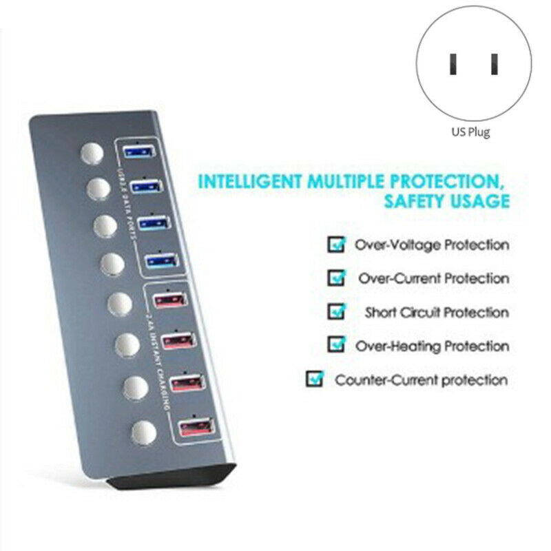4X(Aluminum Alloy 8-Port USB3.0 Splitter 4 Port Laptop Extended USB HUB 4 PG2I7)