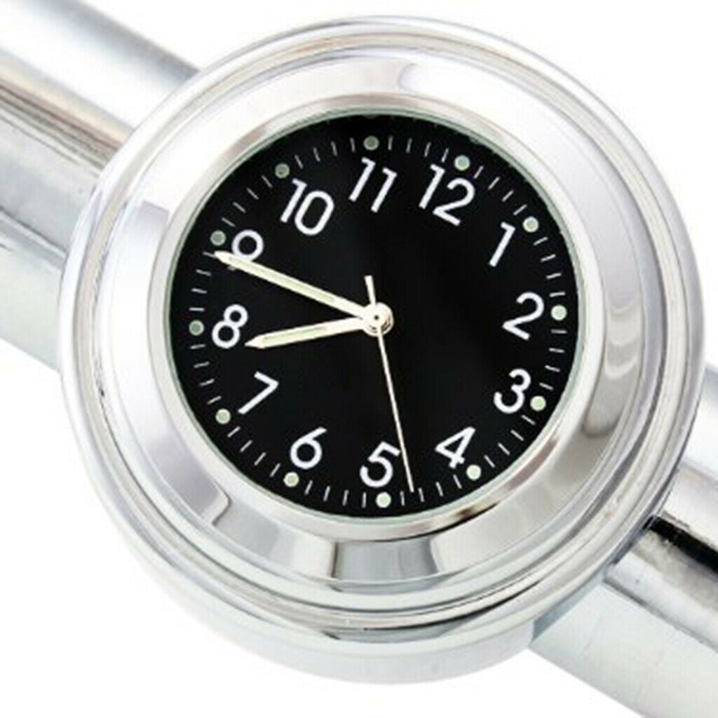 7/8 inch 1 inch Motorcycle Chrome Handlebar Black Dial Clock Fit for Motorbike