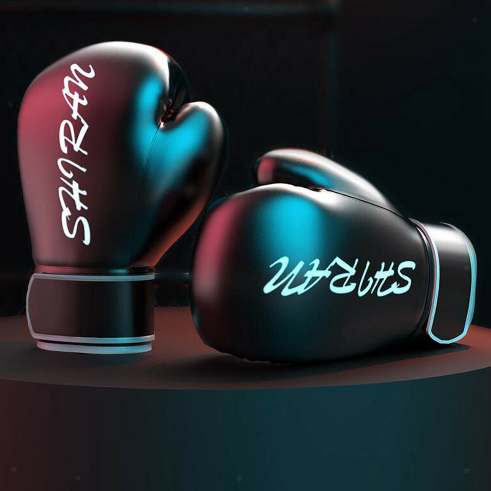 2X Boxing Gloves Sparring PU Leather Kickboxing Punching Bag Mitts 8oz_Black