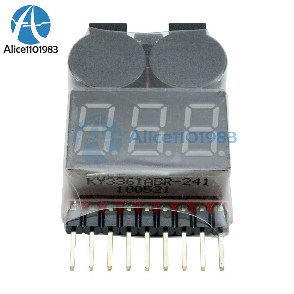 10PCS 1-8S Lipo/Li-ion/Fe Battery Low Voltage 2IN1 Meter Tester Buzzer Alarm
