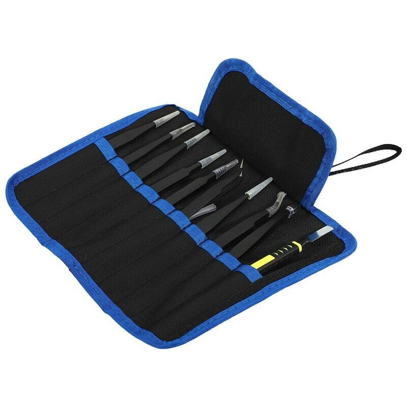 Precision Tweezer Set,10 Pack ESD Tweezers Set Stainless Steel Long TweezersK9S9