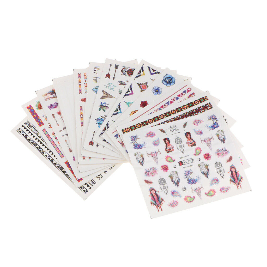 12 PCS Different Styles Pattern Flower Fruits DIY Nail Art Stickers Decals