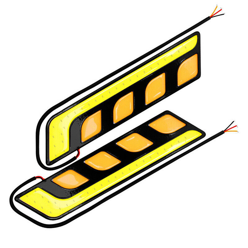 2PCS COB LED Car Light DRL Lamp Turn Signal Light Blade White + Amber Waterproof