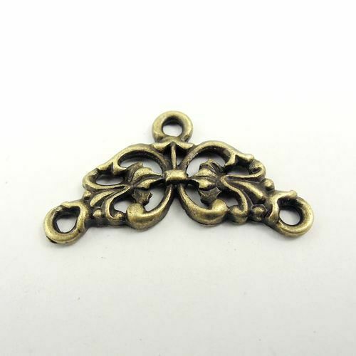 50 pcs Antiqued Bronze Hollow Flower Alloy Pendant Jewelry Connector 18*10*2mm