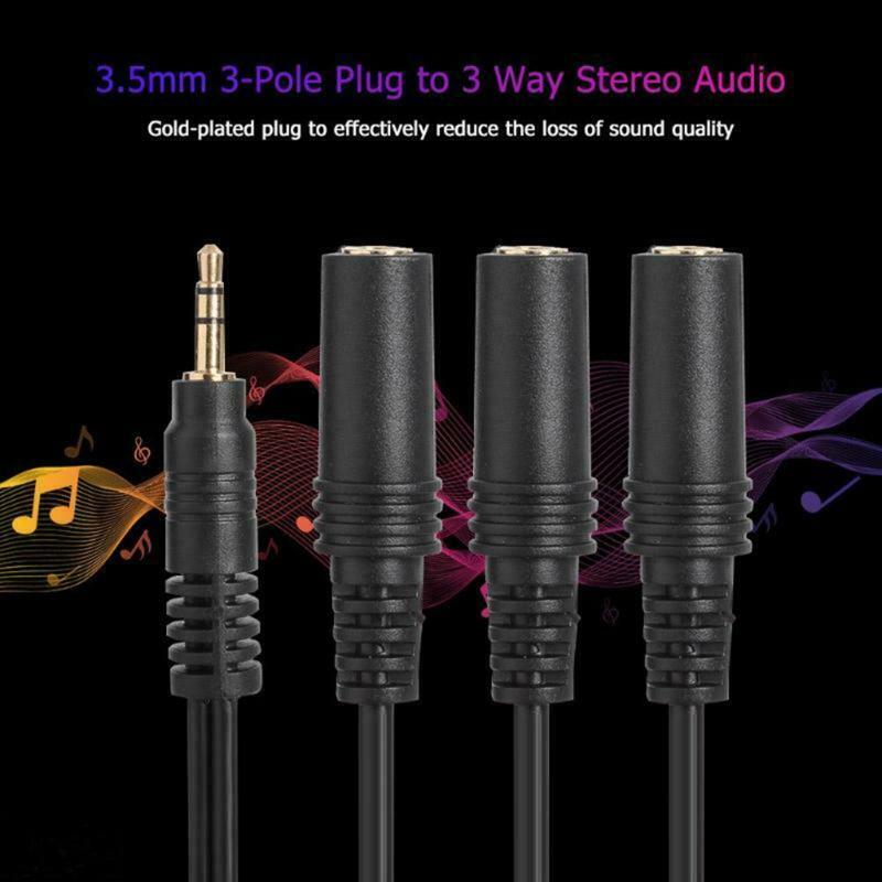 3.5mm PVC 3-Pole Plug to 3 Way Stereo Audio- Headphone Splitter Adapter Cable