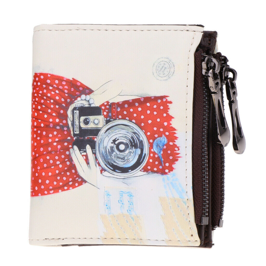 Women Girls PU Leather Purse Cartoon Clutch Coin Bag Bifold Wallet Camera