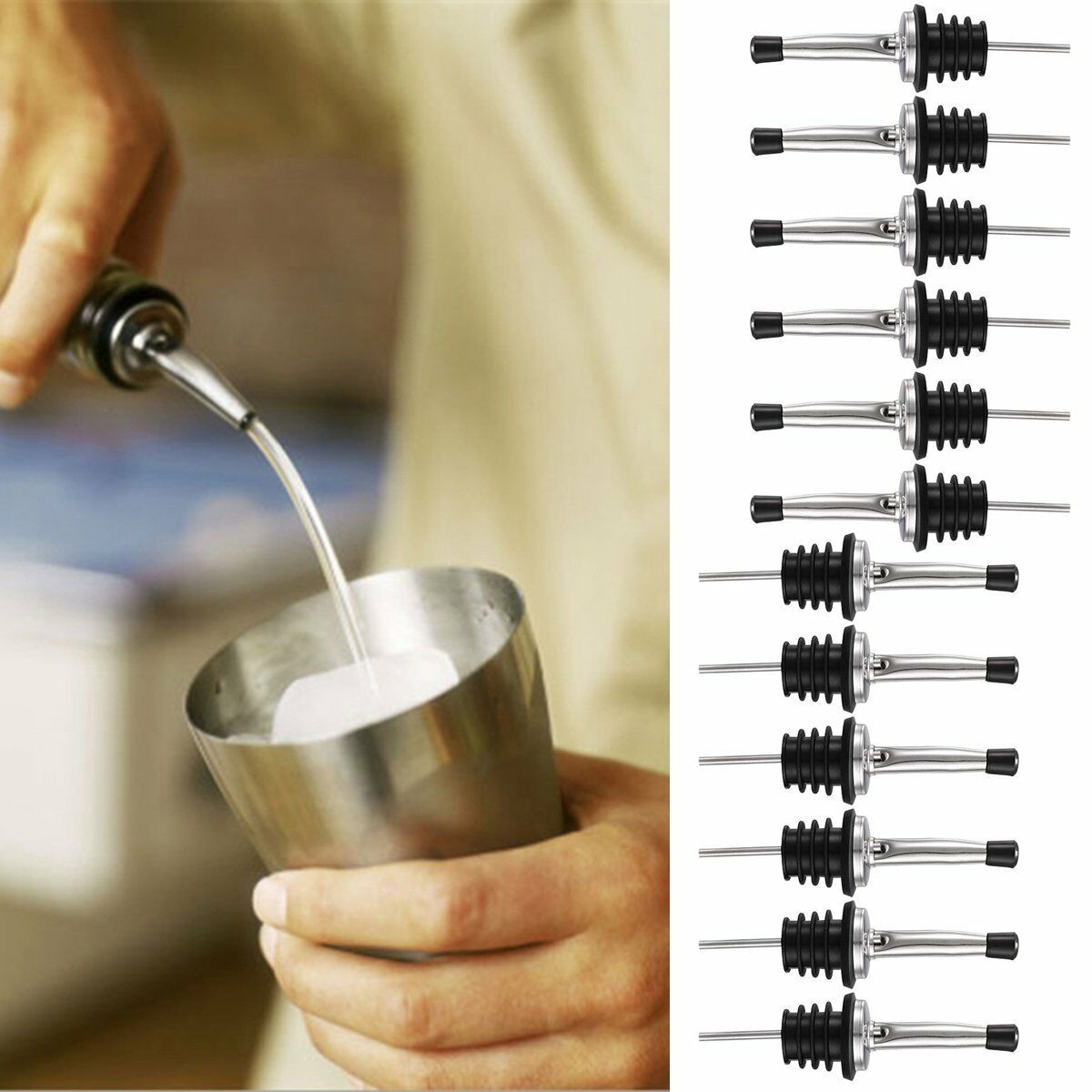 12Pcs Bottle Caps Pourers Stoppers Bar Wine Alcohol Liquor Whiskey Rubber Spout