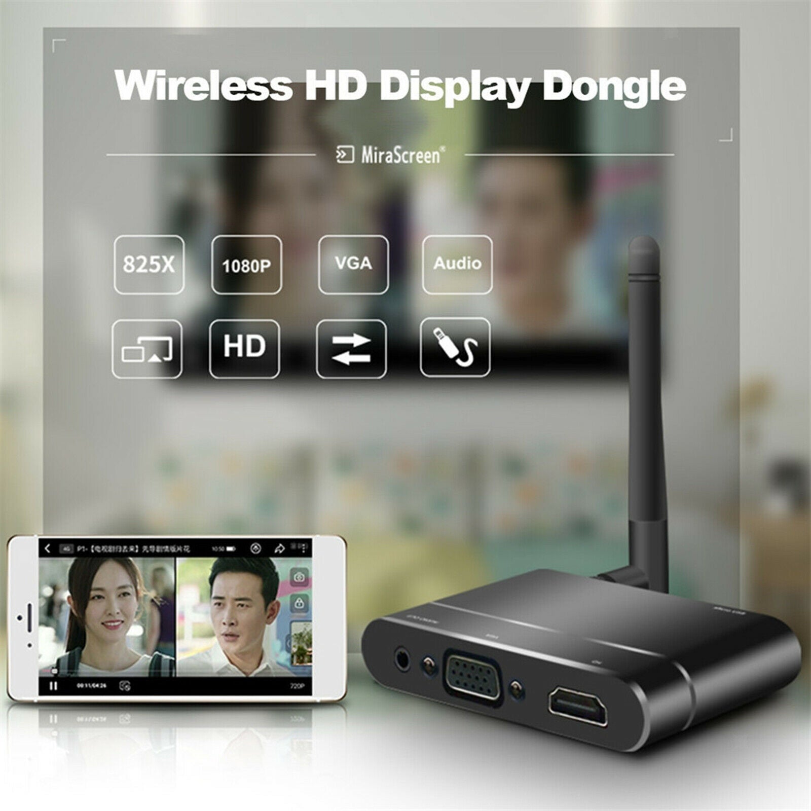 Wireless WiFi Display Receiver Screen Share 1080P for Casting Smartphone to
