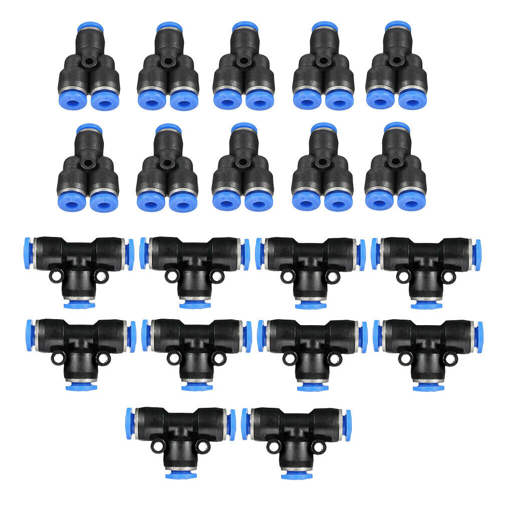 20 Pcs OD 6mm Push In Fitting Equal Y Union + Tee Union Quick Connector